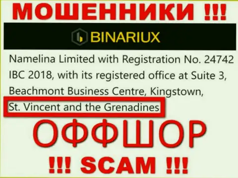 Namelina Limited - это МАХИНАТОРЫ, которые официально зарегистрированы на территории - Saint Vincent and the Grenadines