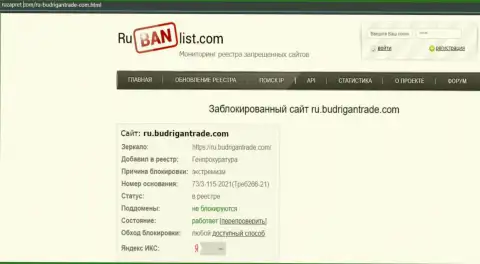Сайт Budrigan Ltd в России был заблокирован Генеральной прокуратурой