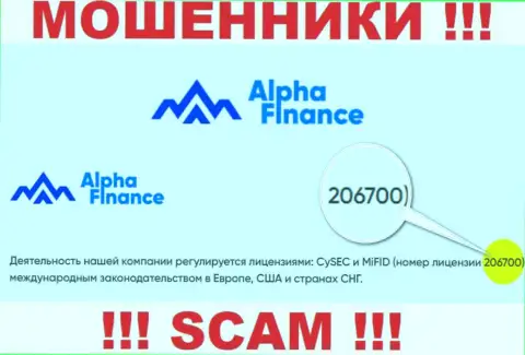 Лицензионный номер Alpha-Finance io, на их сайте, не поможет сохранить Ваши депозиты от кражи