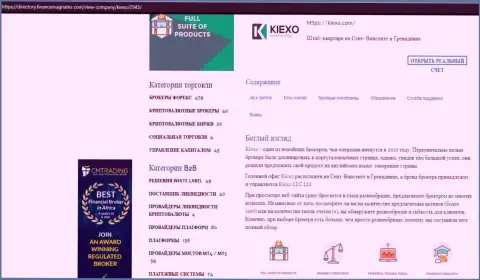 Обзорный материал о условиях для спекулирования Forex брокерской компании Kiexo Com, расположенный на онлайн-ресурсе Directory FinanceMagnates Com